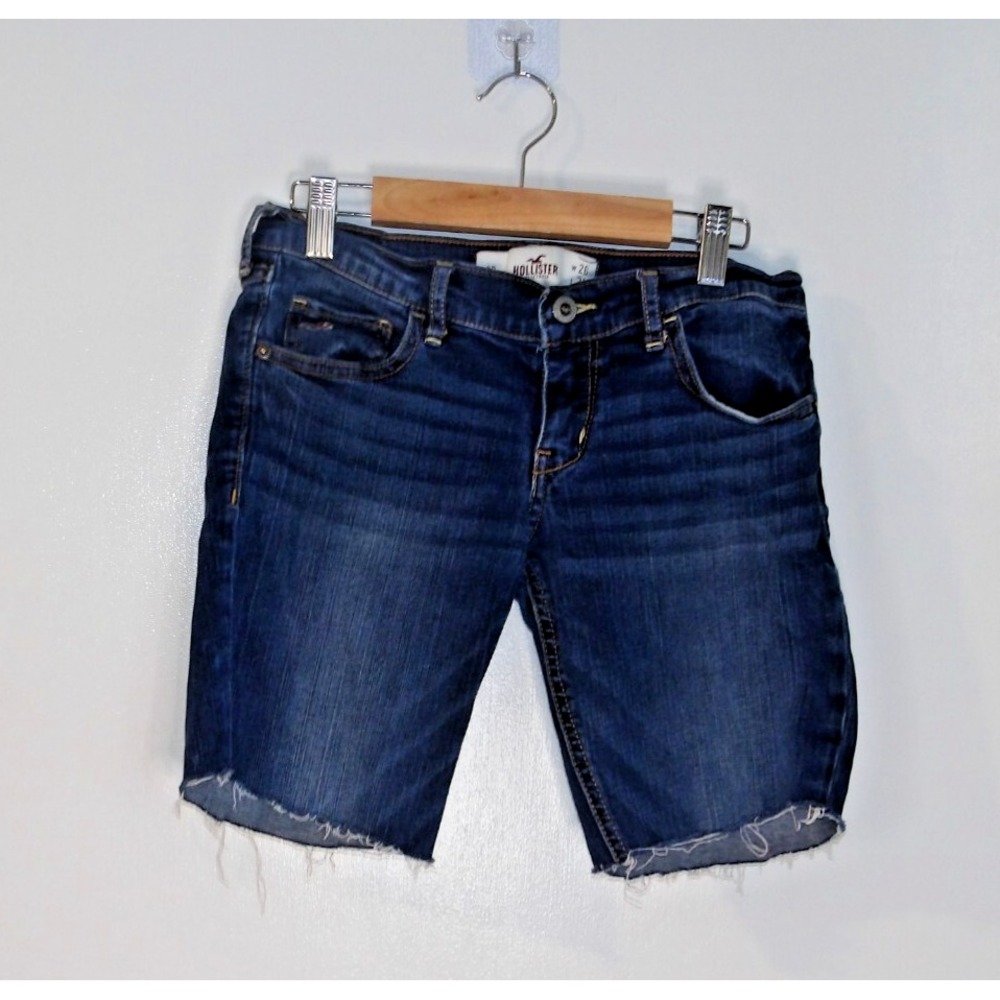 Hollister Blue Distressed Denim Jean Cut Off Shorts Women's Size 26" x 8" Low Ri